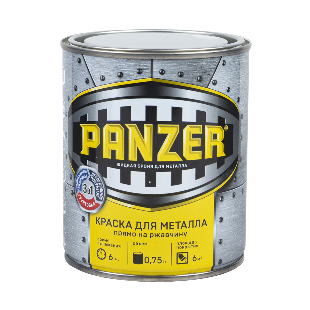 Краска "panzer" для металла  гладкая  серебристая 0,75 л (1/6)  ral 9022