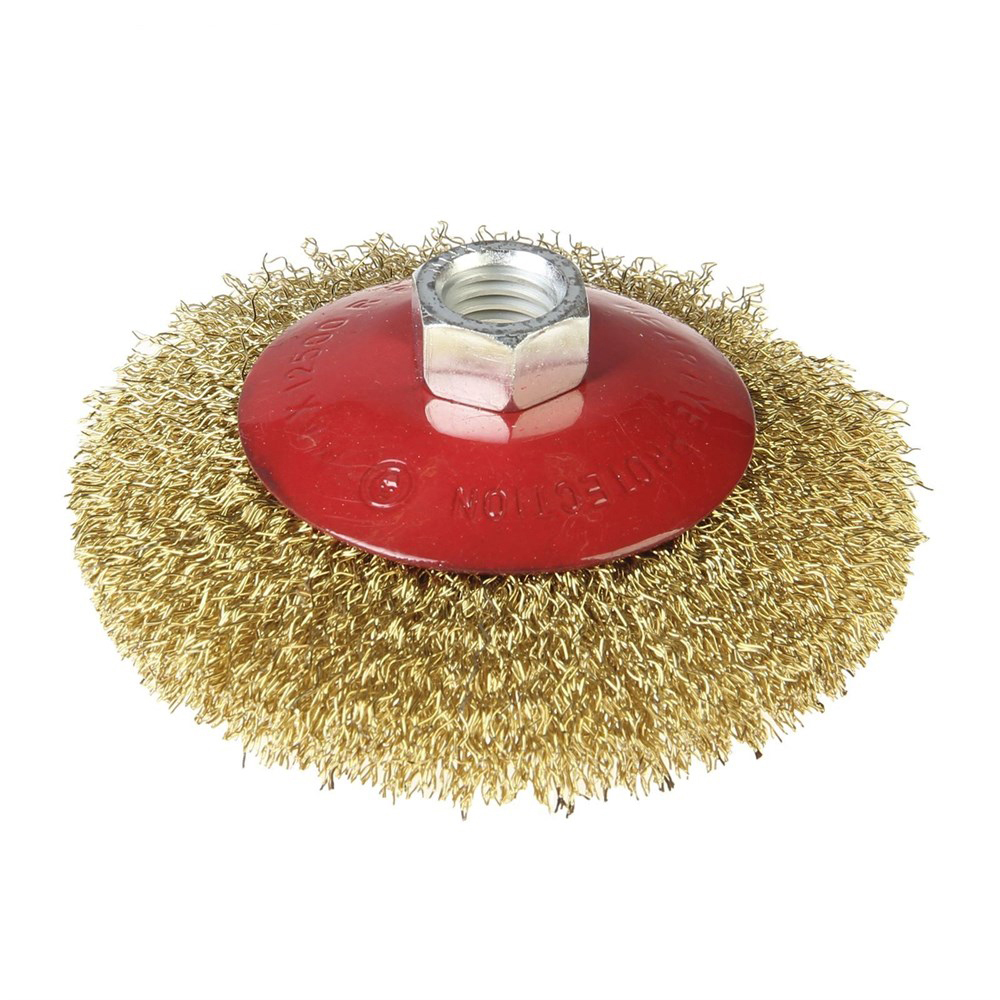 Щетка для ушм "тарелка" 125 мм  м14, латуниров. провол. (1/60) "кедр" 148-0125