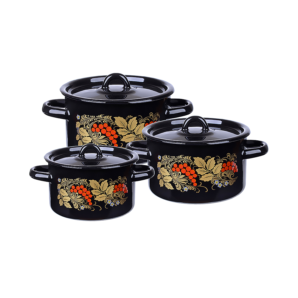 Набор кастрюль эмалиров. №33 "рябина" (1,5 + 2,9 + 4,5 л) "стальэмаль"  1с33