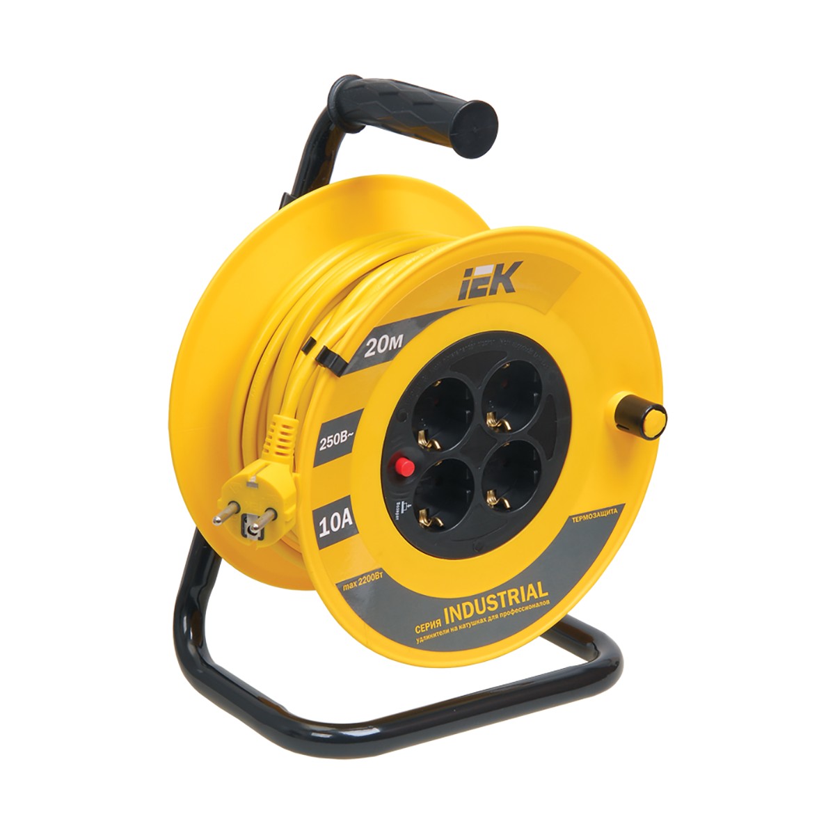 Удлинитель на катушке "industrial" с термозащ. 4 розетки, 20 м 3*1 мм (1) "iek"