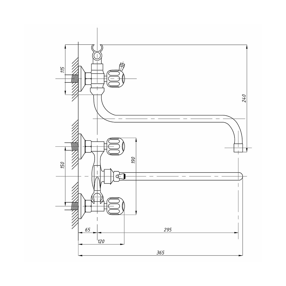 Смеситель для ванн "tsarsberg" tsb-111-30 длинный излив, двухвентильный (1/10) "профсан"