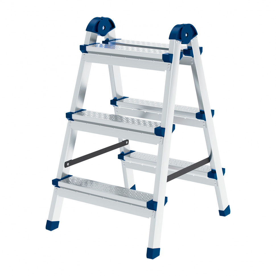 Стремянка двухсторонняя 3 ступени, сталь профиль, стальные ступени, Сибртех (97983)