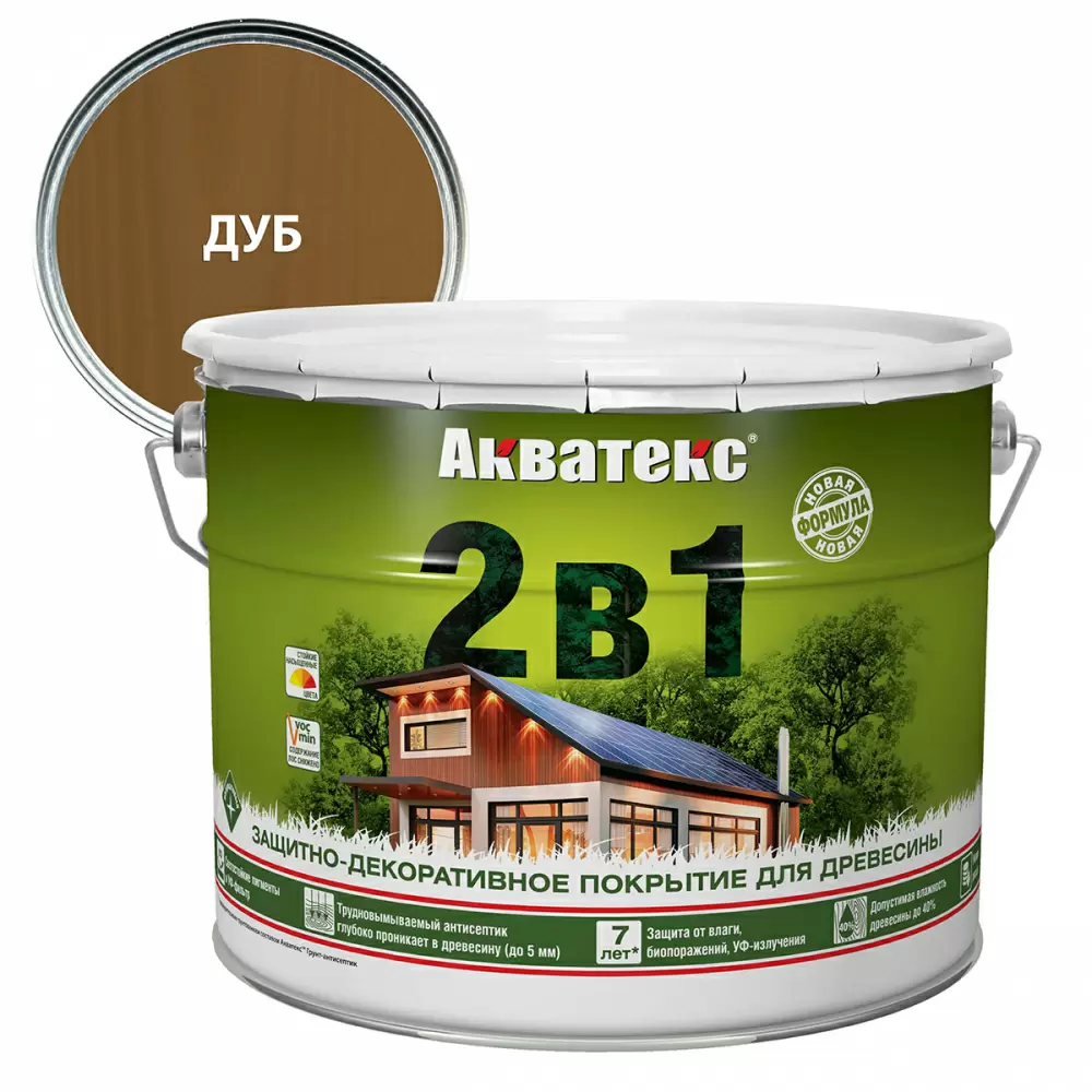 Акватекс 2 в 1 защит.-декор. покрытие для дерева алкидное полуматовое лессирующее, дуб (9л)