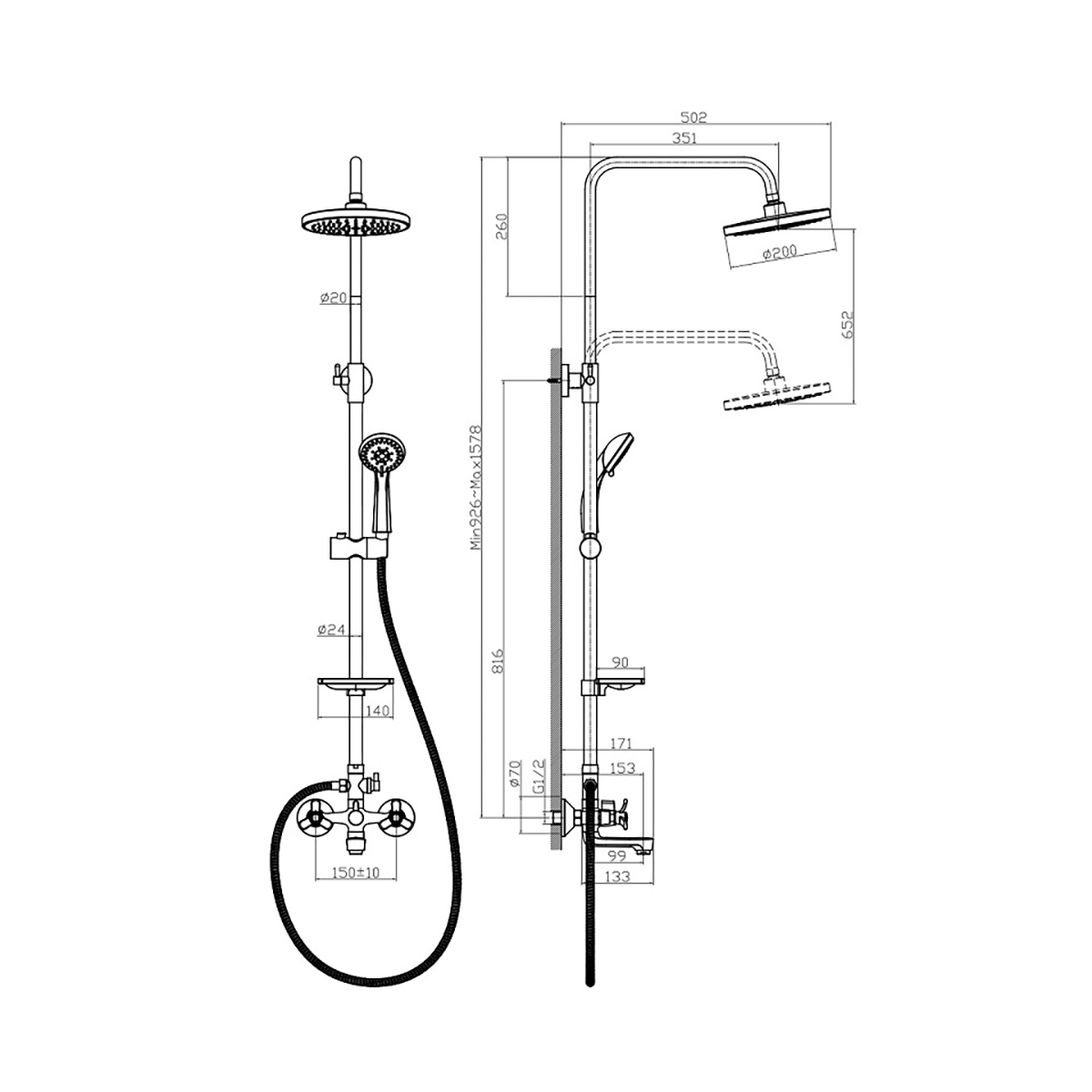 Душевая система  q02-46  верхн. душ "тропич. дождь" (1/4) "rossinka"