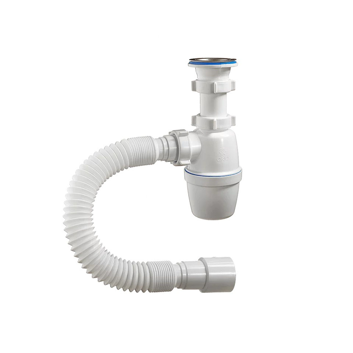 Сифон 1 1/2" х 40 мм с гофротрубой, с нерж. выпуском (1/35) "orio" а-4001