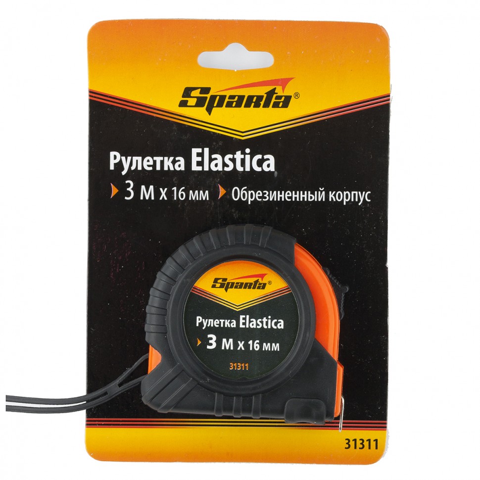 Рулетка Elastica, 3 м х 16 мм, обрезиненный корпус Sparta (31311)