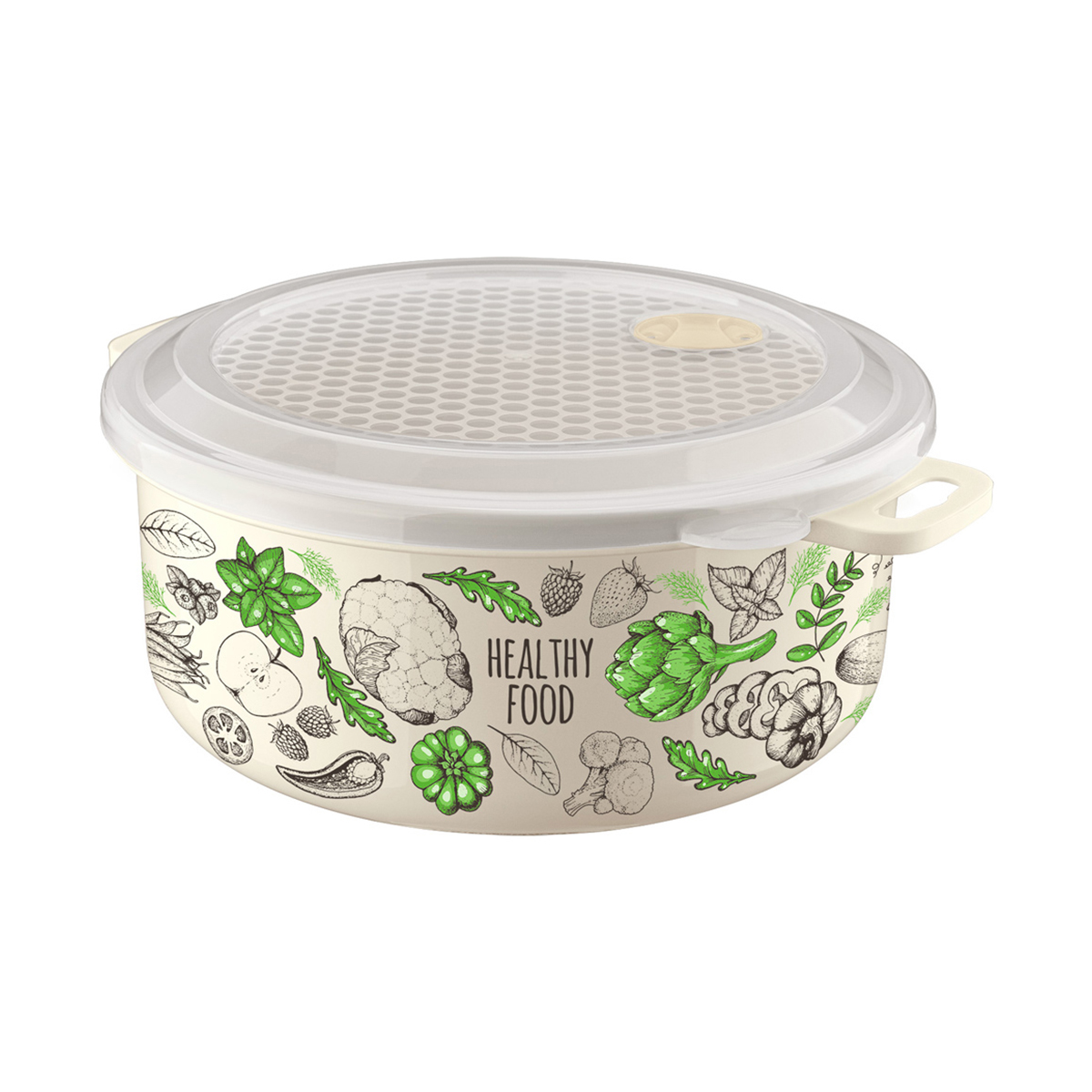 Контейнер для свч и холодильника круглый с декором 3,1 л (бежевый) (1/12) "бытпласт"