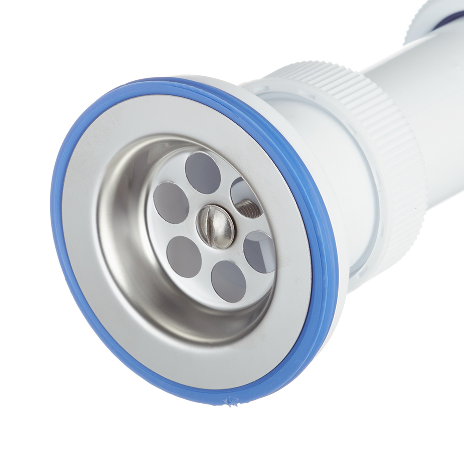 Сифон Мини Элит 1 1/2 х 40 мм, нерж. чашка D63 мм, с отводом и c гофротрубой L800 мм WIRQUIN