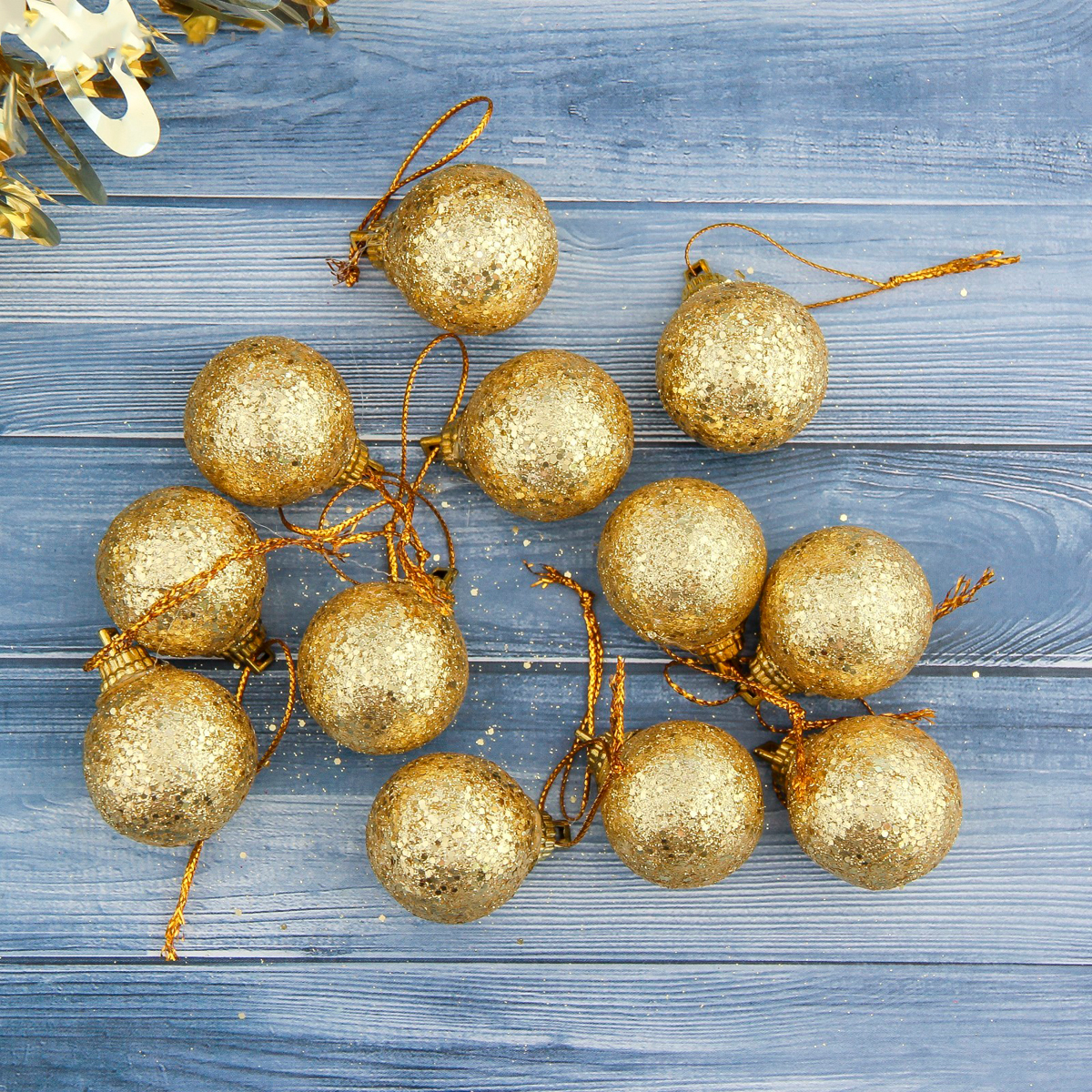 Шары новогодние d-2,5 см (набор 12 шт.) "шарики" золото "зимнее волшебство" 3562588