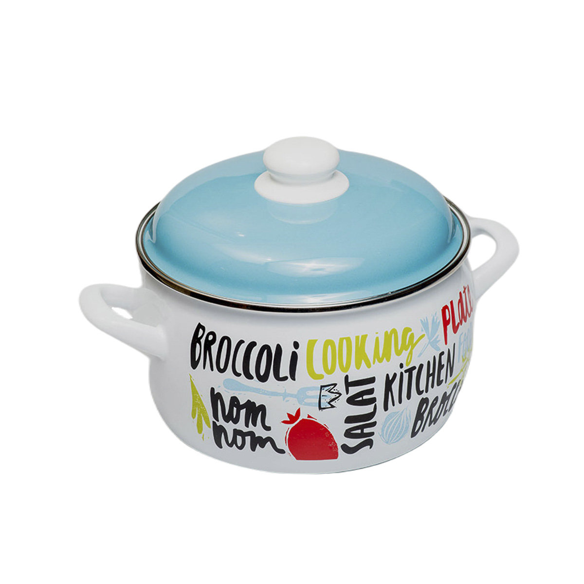 Кастрюля эмалиров. "брокколи" 2,2 л, 16 см металл. крышка (1/8) "metrot"