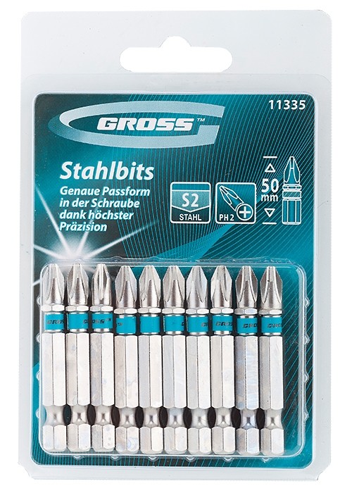 Набор бит РН2 х 50, сталь S2, 10 шт. Gross (11335)