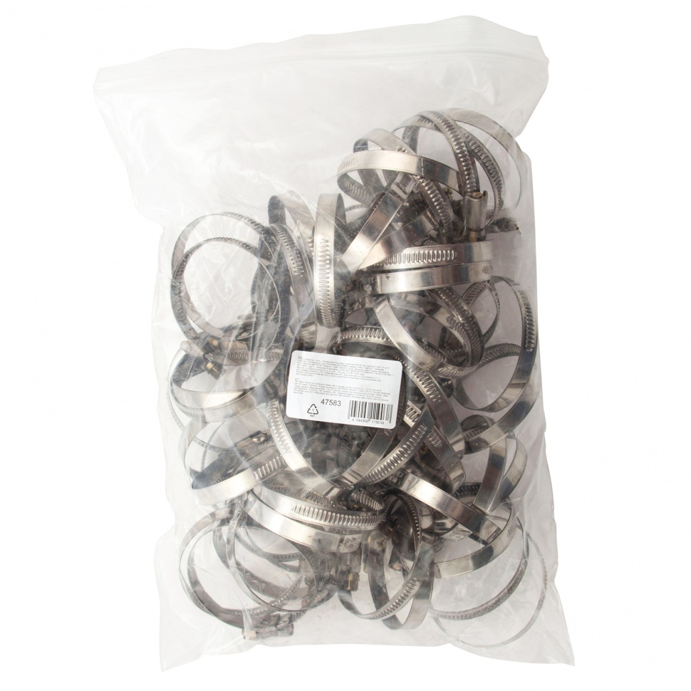 Хомуты нержавеющая сталь, Стандартное болтовое крепление 40-60 мм, 50 штук в упаковке, ширина 9 мм Сибртех (47583)