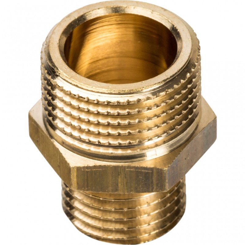 Ниппель переходной резьбовой НР 3/8" x 1/4" латунь STOUT