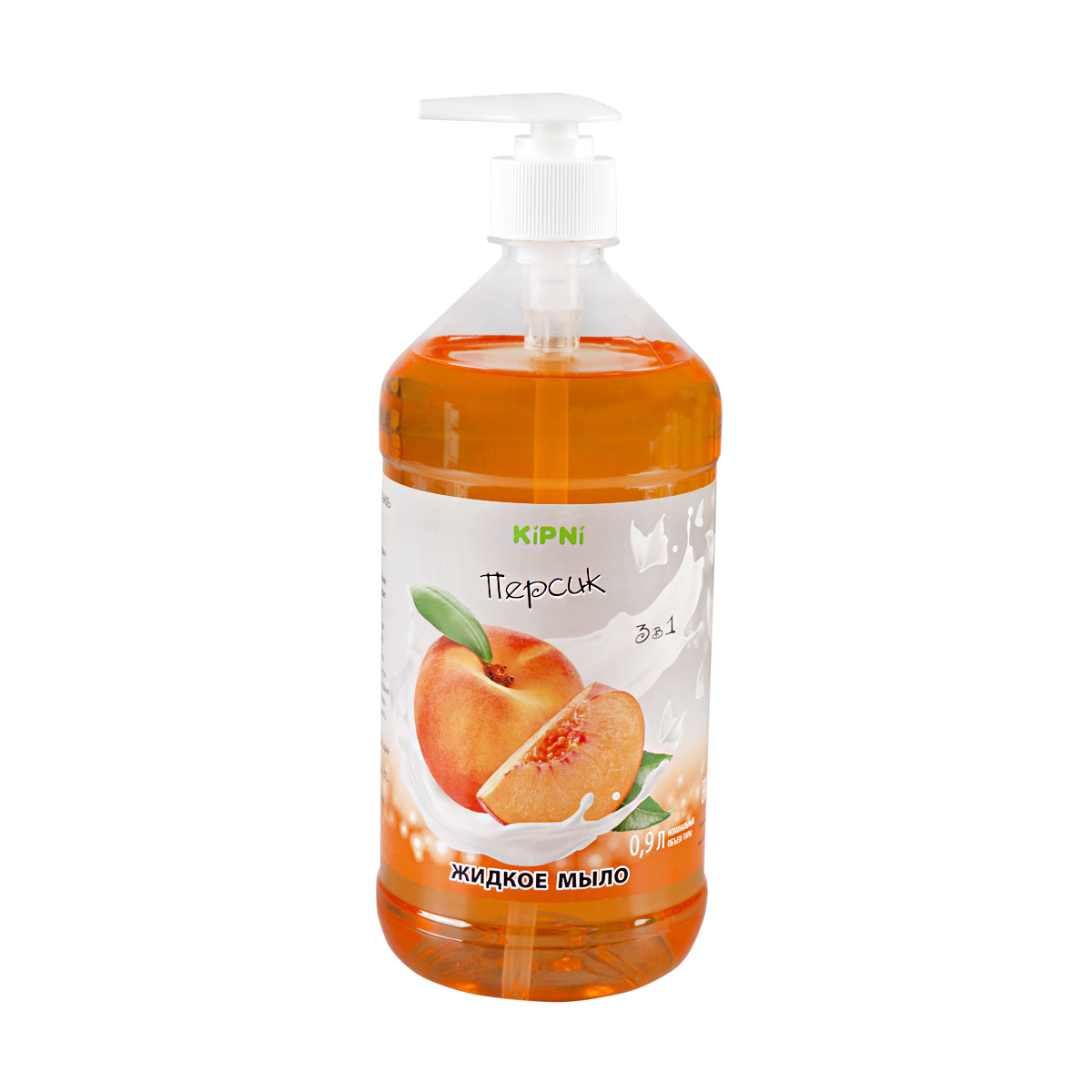 Жидкое мыло "kipni" (персик) 0,9 л с дозатором (1/20)