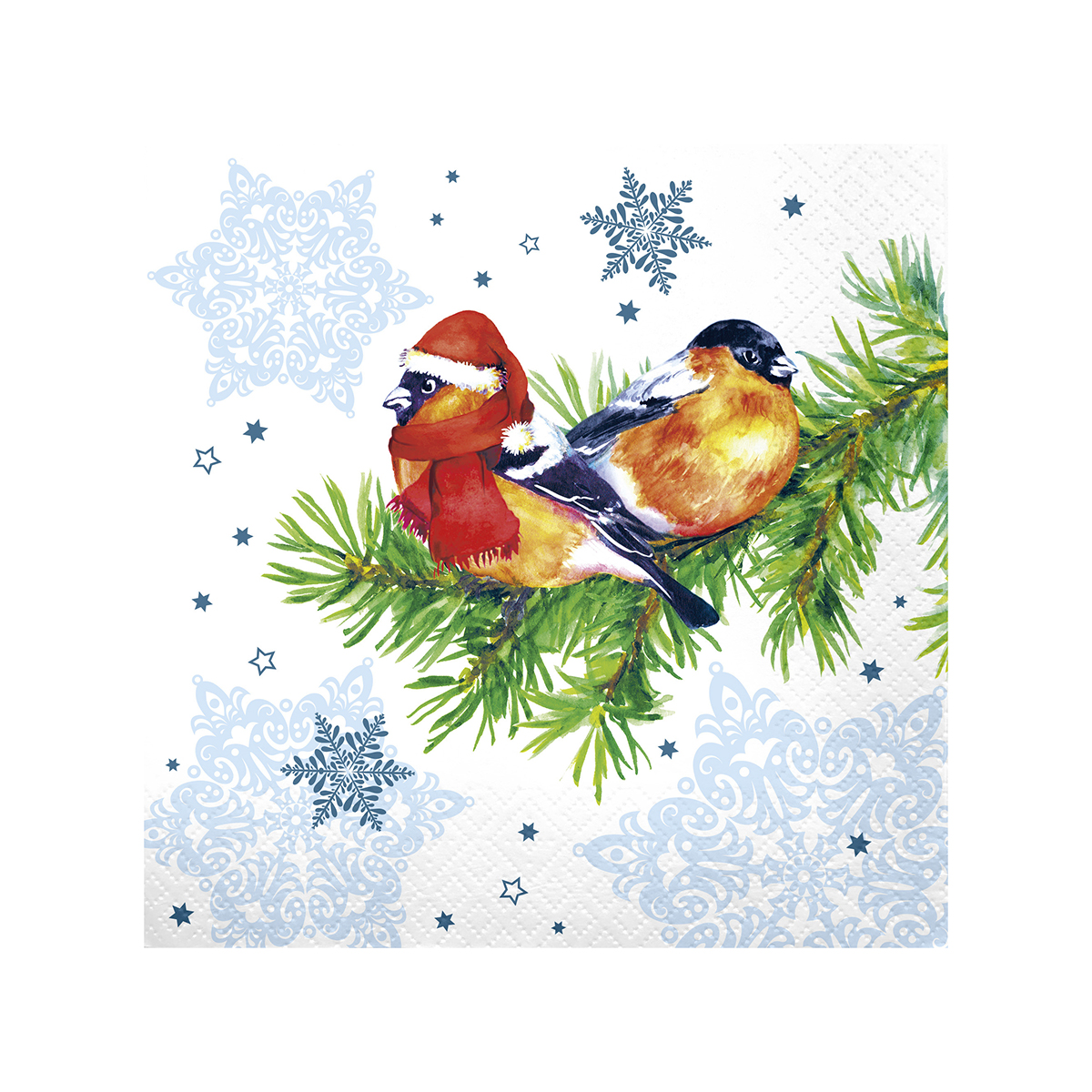 Салфетки бумажн. 2-х слойные 20 листов 33*33 см, снегири (1/15) "лилия"