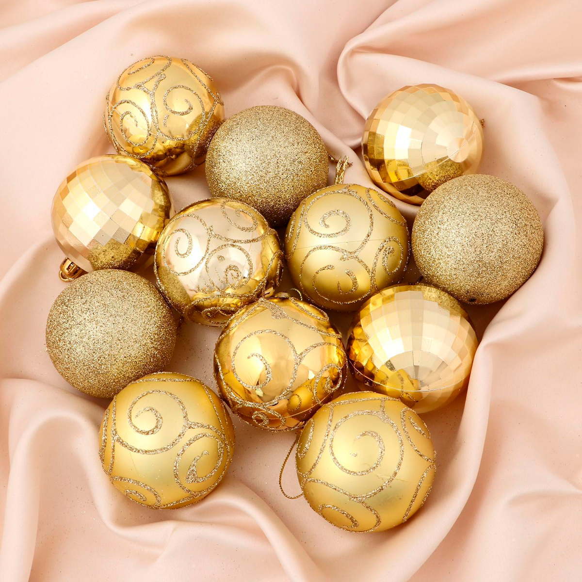Шары новогодние d-6 см (набор 12 шт.) "глория" золотой  "зимнее волшебство" 4962732