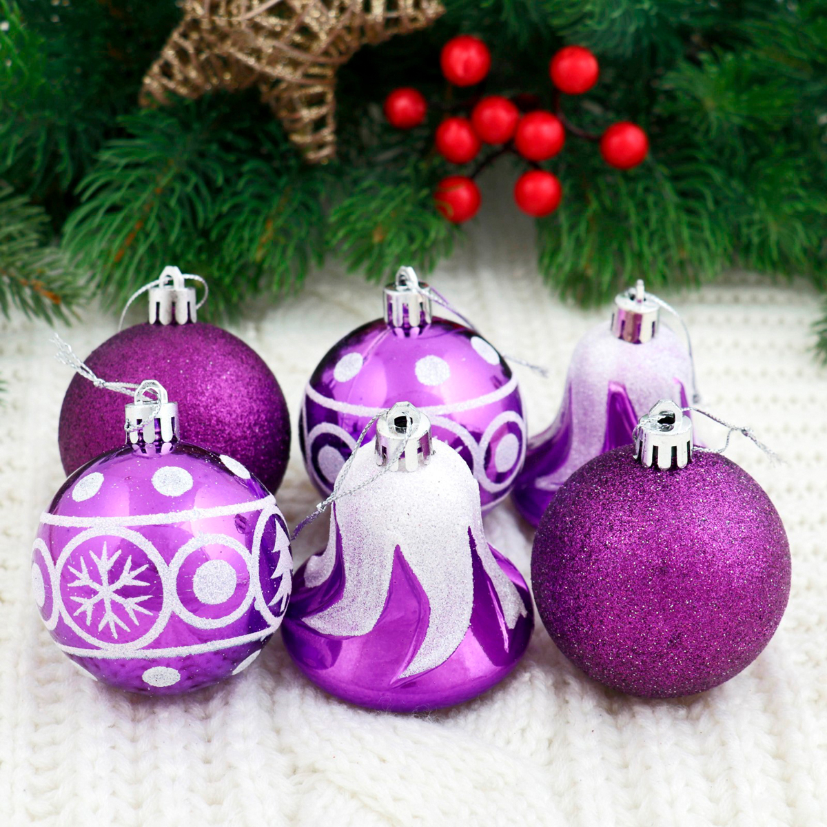 Набор елочных украшений 6 шт. "византия" (4 шара d-6 см, 2 колокольчика) фиолетовый 2131363