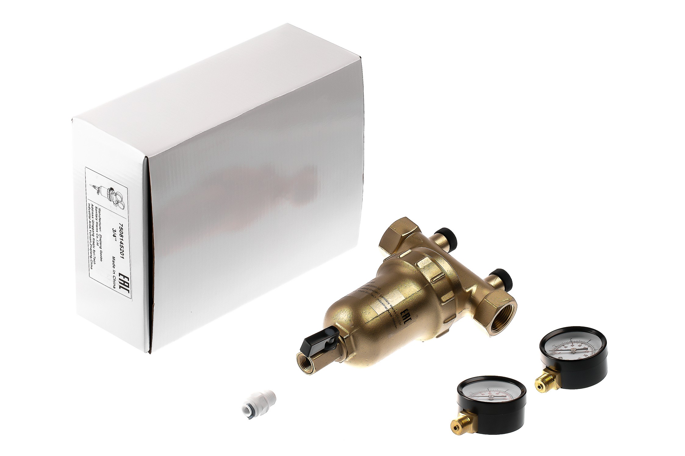 Фильтр магистральный промывной Гейзер Бастион 3/4 для ГВС с двумя манометрами