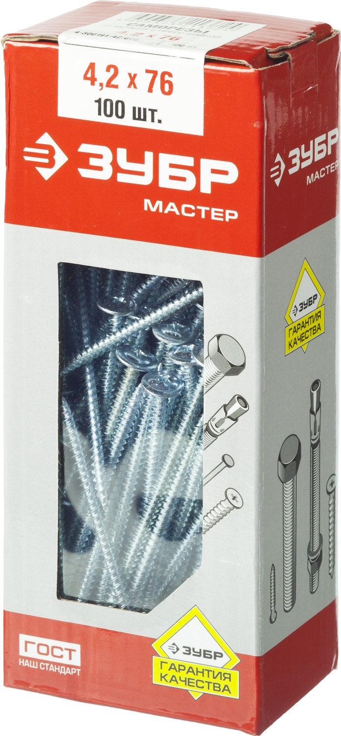 ЗУБР ПШМ, 76 х 4.2 мм, цинк, 100 шт, саморез c пресс-шайбой (4-300191-42-076)