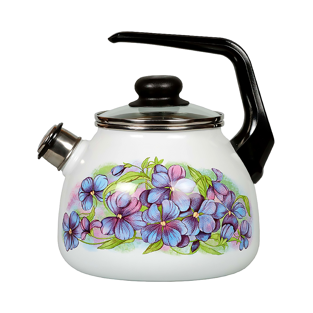 Чайник эмалиров. со свистком "фиалка" белосн.  3 л (1/4) "стальэмаль"  4с209я