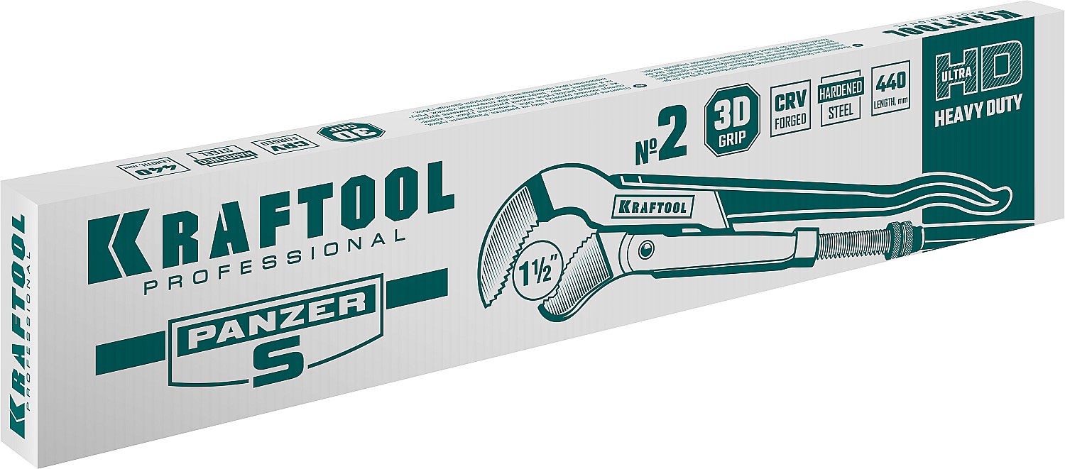 KRAFTOOL PANZER-S, №2, 1.5″, 440 мм, трубный ключ с изогнутыми губками (2733-15)