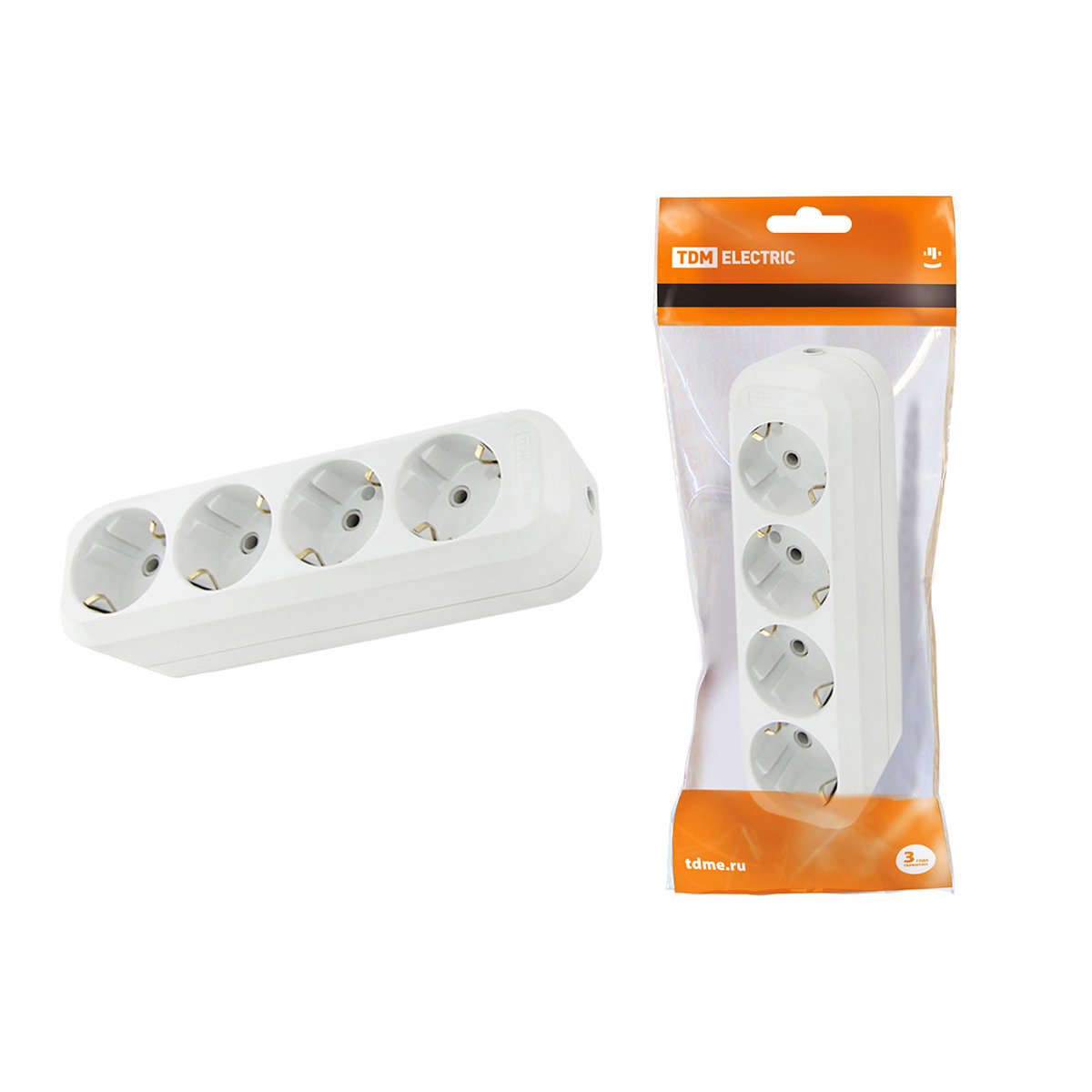 Колодка розеточная 4 гнезда с заземл. 16а 250в белая (1/15/90) tdm sq1806-0014