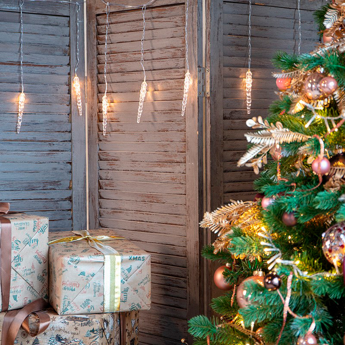 Электрогирлянда "сосульки" 1,5 м, 10 теплых ламп, шнур прозр. (1/100) "neon-night" 303-093