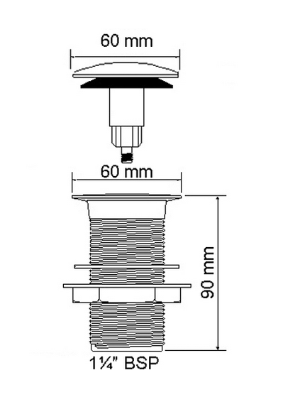 Выпуск McALPINE 60 мм нерж. решетка без перелива пробка-кнопка 1 1/4"Н металл хром