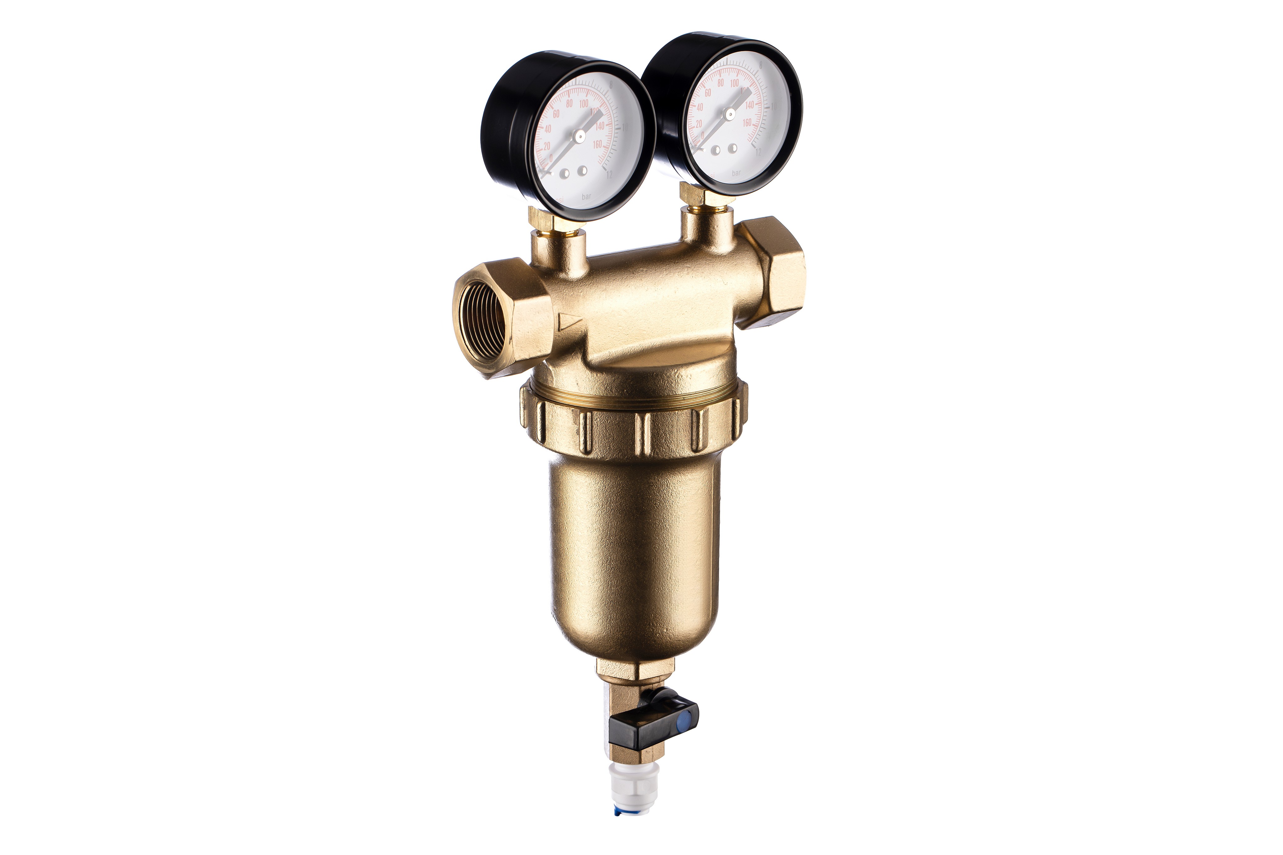 Фильтр магистральный промывной Гейзер Бастион 3/4 для ГВС с двумя манометрами