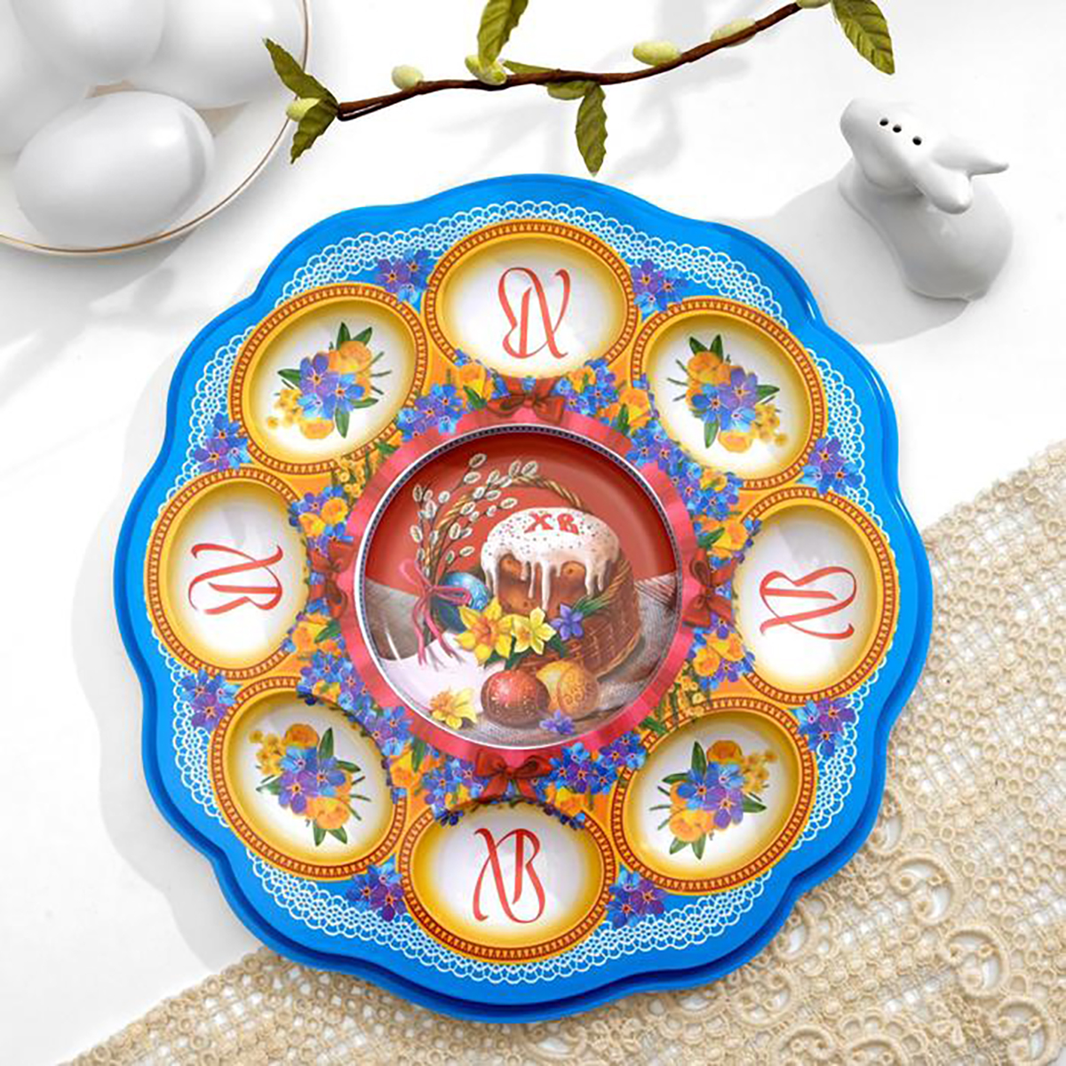 Блюдо для кулича и 8 яиц "пасхальная композиция" пласт. 24*25 см (1) 4467976