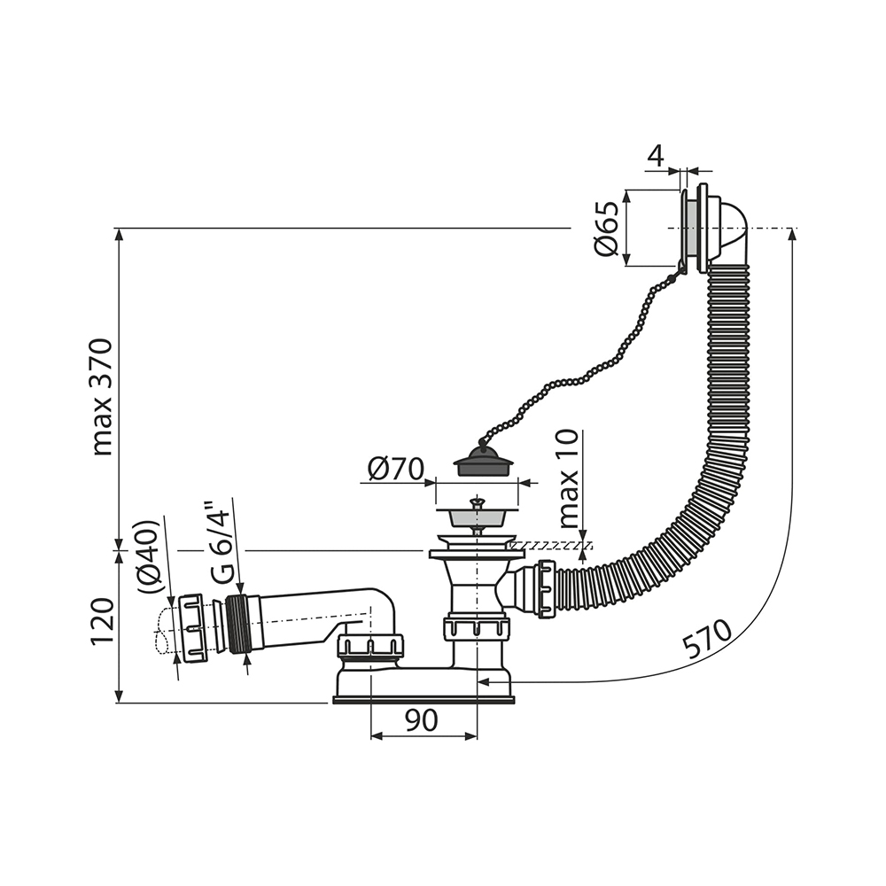 Слив-перелив Alcaplast для ванны с цепочкой и пробкой хром