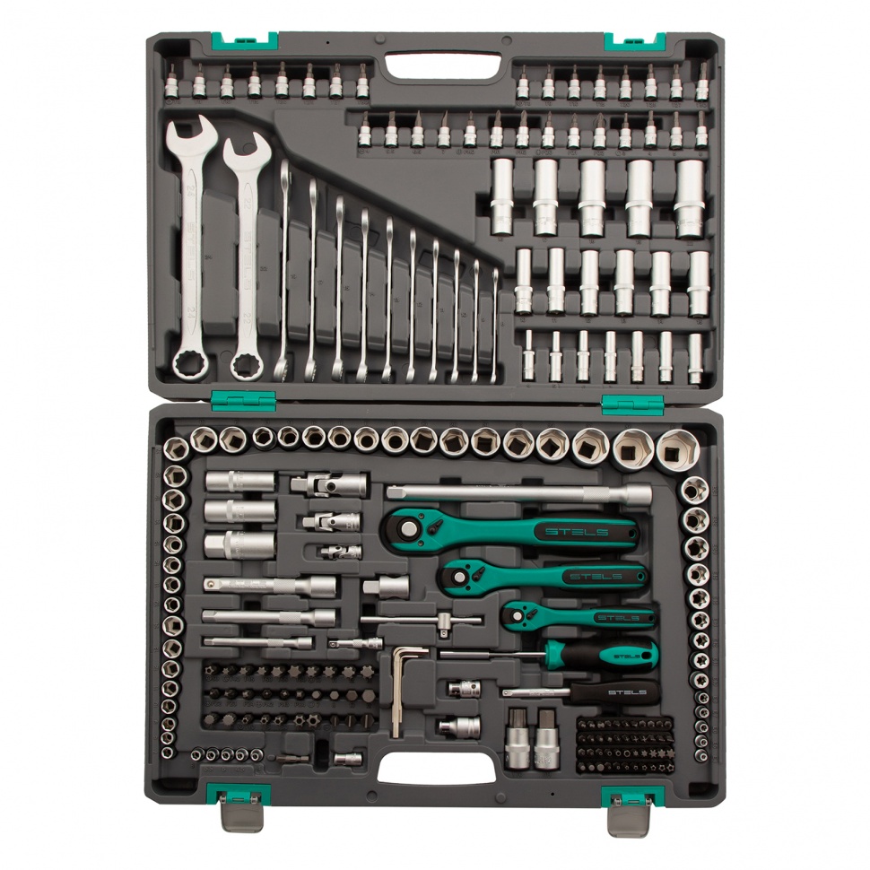 Набор инструмента, 1/4, 3/8, 1/2, Cr-V, S2, усиленный кейс, 216 предметов Stels (14115)