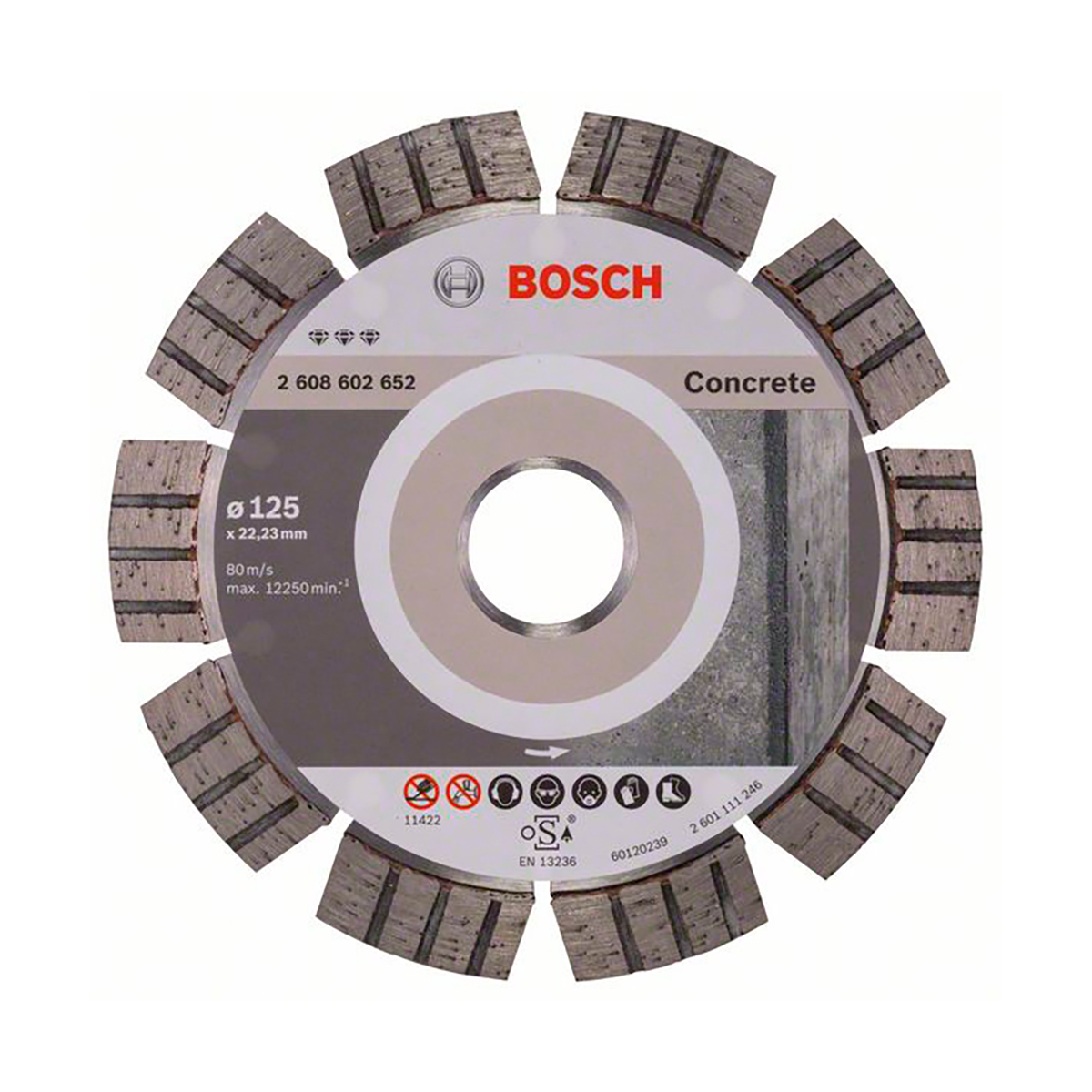 Круг отрезной алмазный по бетону 125 х 2,2 х 22,2 мм (1) "bosch" 2608602652
