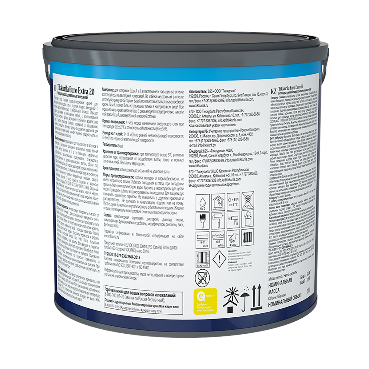 Краска "euro extra-20" база с  2,7 л (1) моющаяся для влажных помещений "тиккурила"