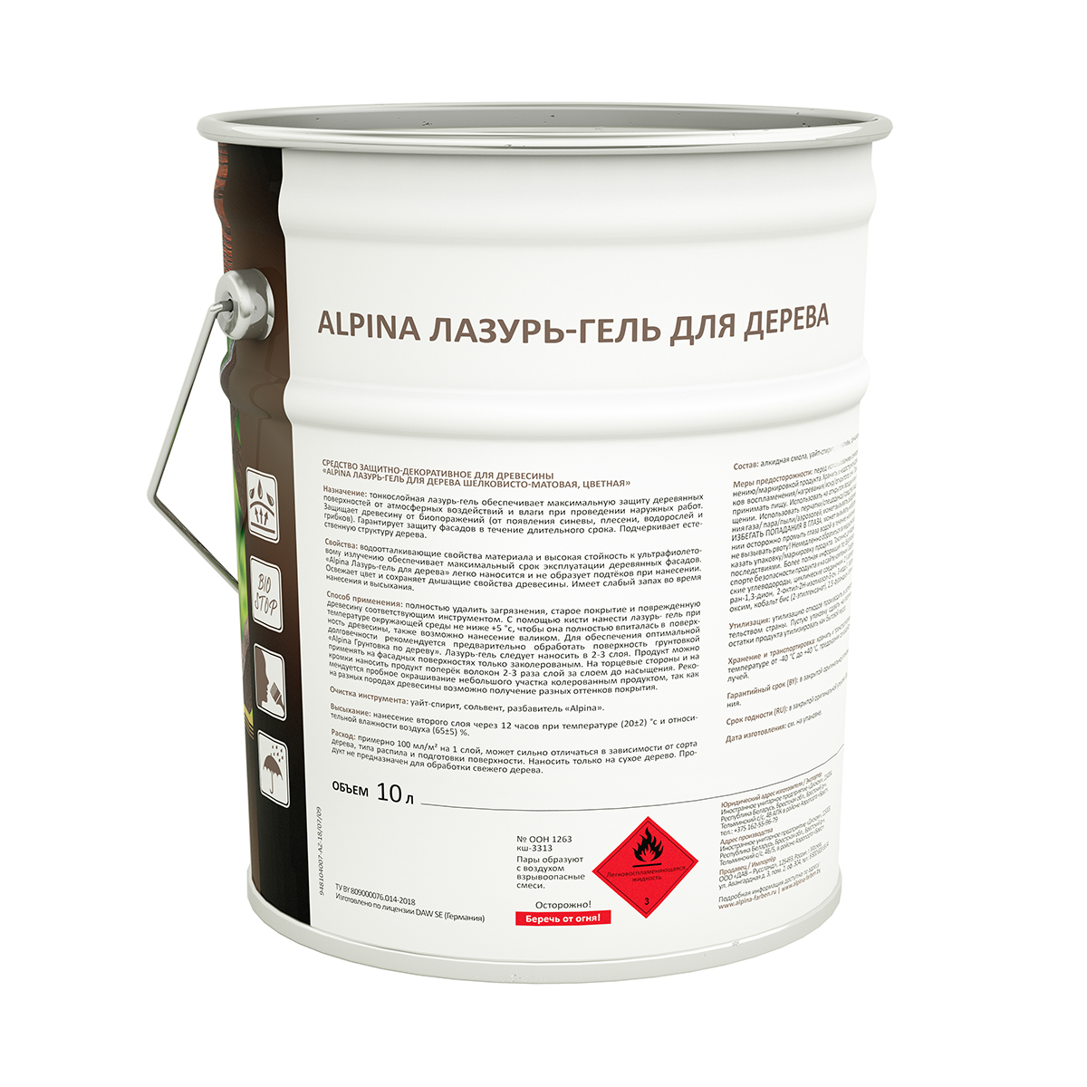 Лазурь-гель деревозащитная сосна 10 л (1) "alpina"