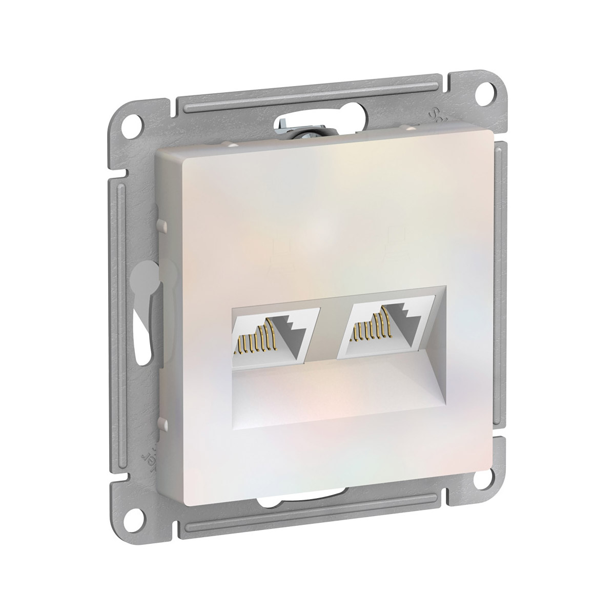 Розетка компьютерная "atlasdesign" 2-х местн. rj45+rj45 (механизм) жемчуг (1/10/60) "schneider"