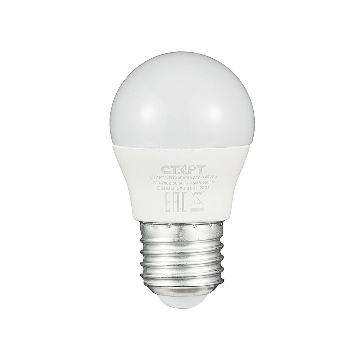 Лампа светодиодная "старт эко" шарик 7w 4000 к  e27, хол. свет (10/100)