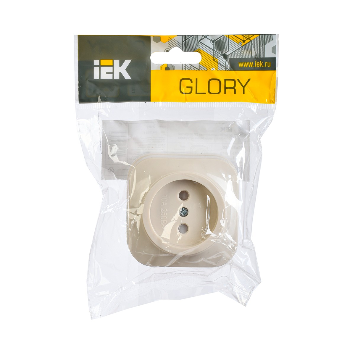 Розетка открыт. уст. "glory" 1 местн. с шторк. рсш20-2-хк, 10а, кремовый (1/36/432) "iek"