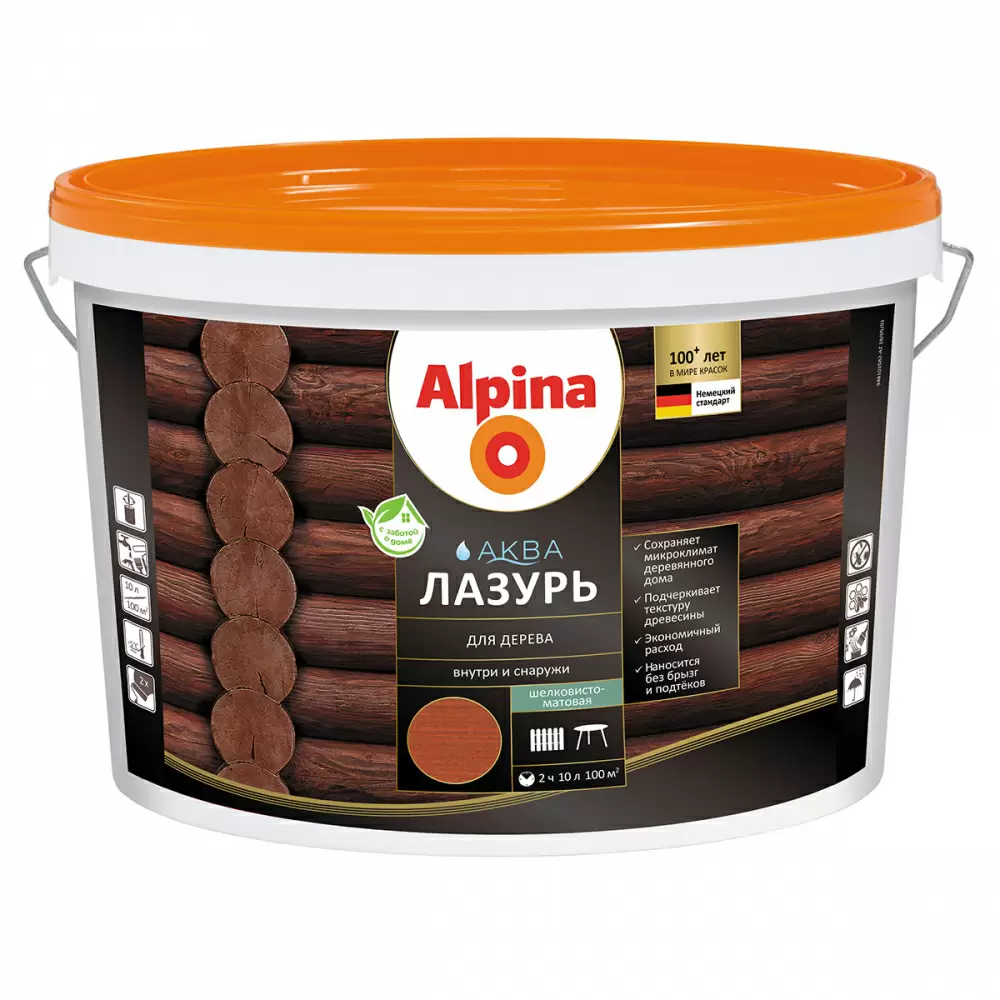 ALPINA Аква Лазурь для дерева, махагон (10л)