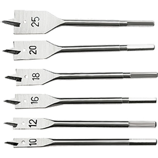 Набор сверл перовых по дереву, 10-12-16-18-20-25 мм, 6 шт, шестигранный хвостовик Sparta (704055)