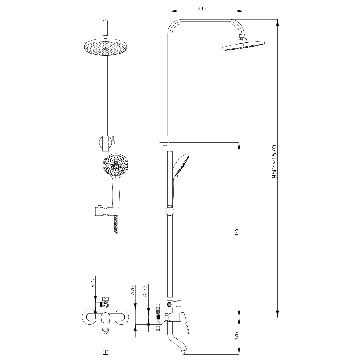 Душевая система  b35-46  лейка 3 реж., верхн. душ "тропич. дождь" (1/4) "rossinka"