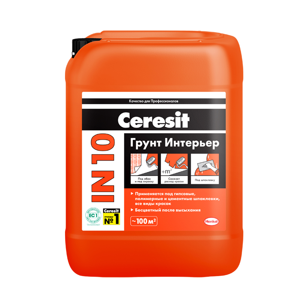 Грунтовка "интерьер"  in 10  под финишную отделку  для внутр. работ 10 л (1/60) "ceresit"
