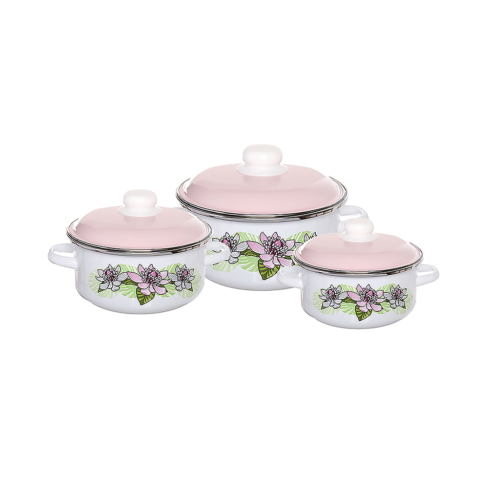 Набор кастрюль эмалиров. №08 "азалия" белосн. (1,5 + 3 + 5 л) "стальэмаль"  6kb081m