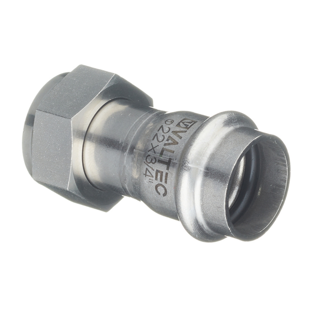 Муфта пресс-В с накидной гайкой 22 мм х 3/4" нержавеющая сталь VALTEC