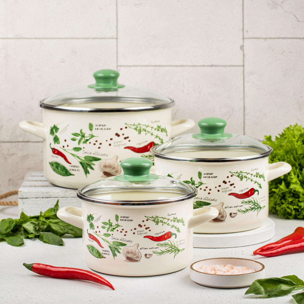 Набор кастрюль эмалиров. "специи" (2 + 3 + 5 л) (1) "metrot"