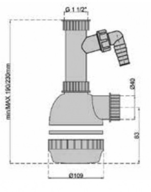 Сифон "Obri" для мойки с подводкой для шланга и накидной гайкой 1"1/2х40мм M0469 MIANO