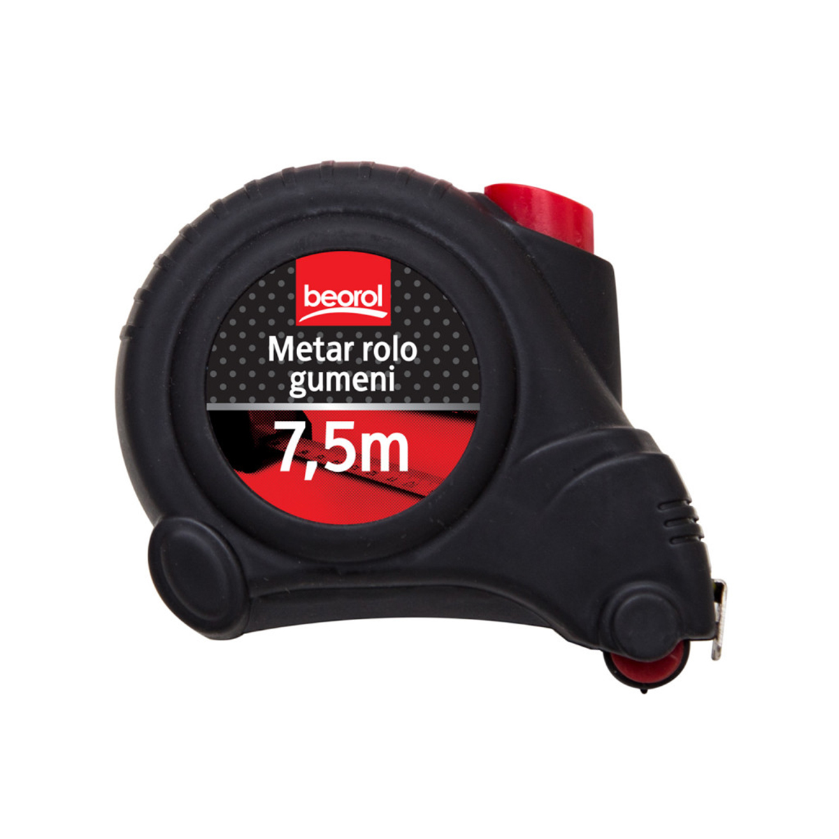 Рулетка с автостопом и роликом 7,5 м/19 мм обрезин. корпус (1/6/60) "beorol" mrg7.5