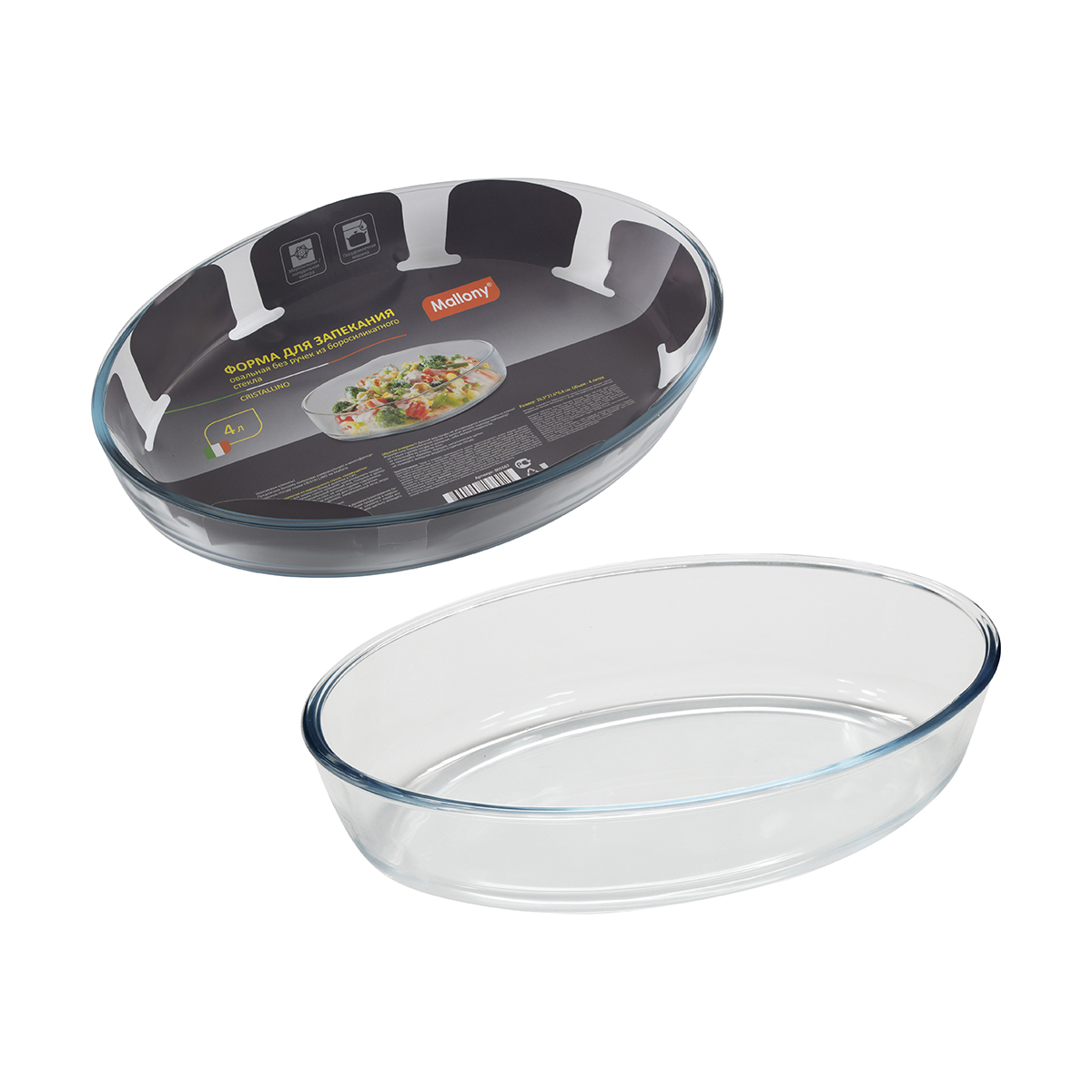 Форма для запекания стекл. "cristallino" 4 л, овал., без ручек (1/6) "mallony"