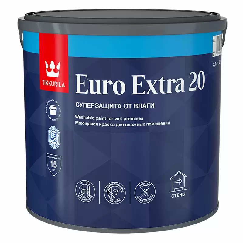Tikkurila Euro Extra 20 / Тиккурила Евро Экстра 20 полуматовая краска для влажных помещений