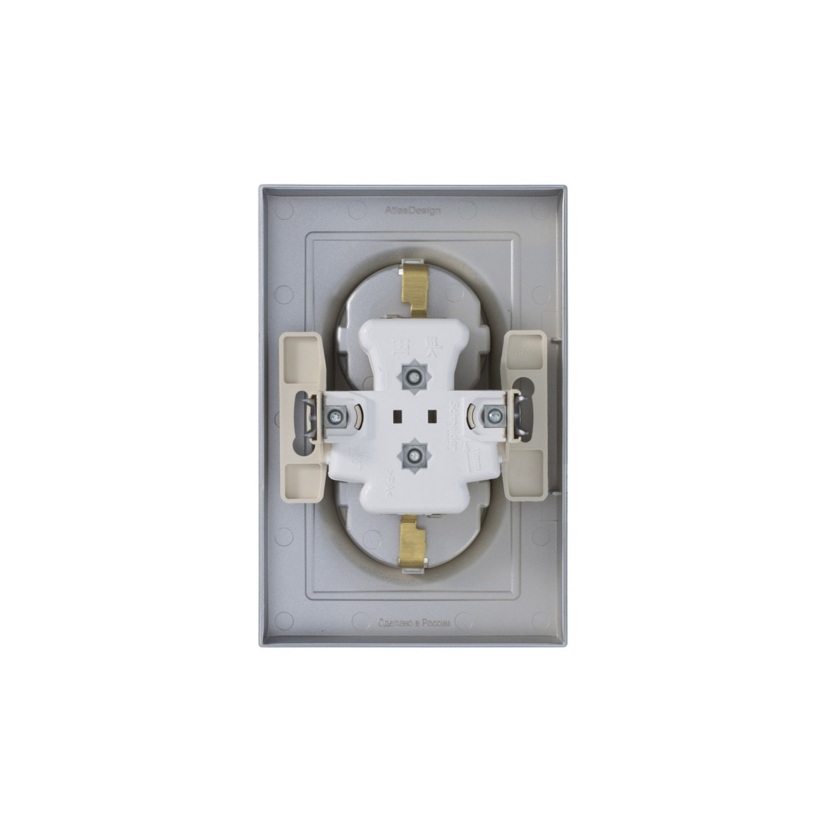 Розетка "atlasdesign" 2-х местн. с заземл. 16а, алюминий (1/6/36) "schneider"
